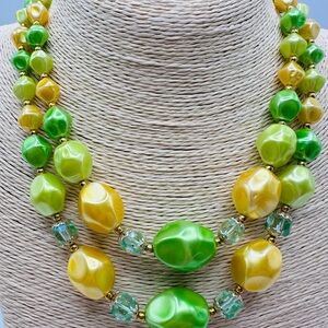 Vintage Japan Vibrant Green and Yellow Beaded Necklace